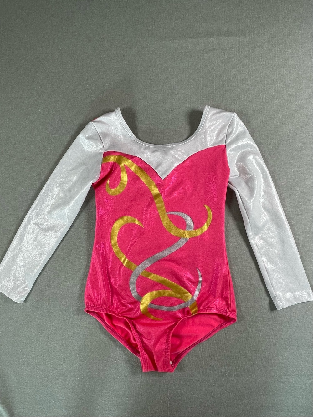 VOGUE FASHION | Girls Gymnastics Leotard Long Sleeve Pink Gold Silver Shiny | 6